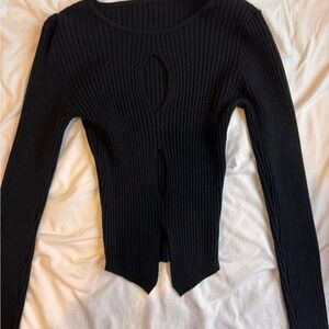 Black Ribbed Long Sleeve Top